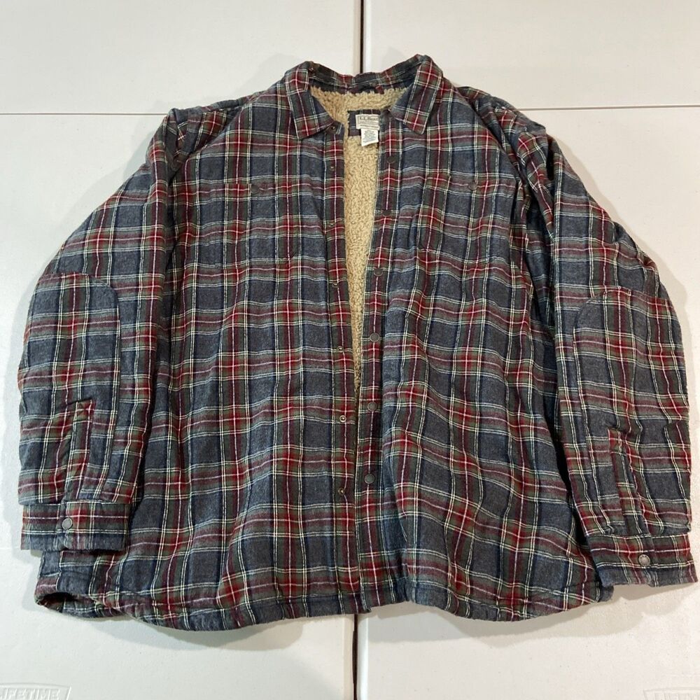 LL Bean Sherpa Lined Scotch Plaid Shirt Jacket Men's 3XL Shacket Slightly Fitted